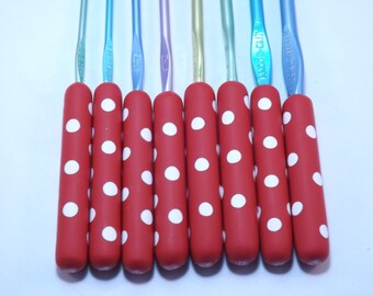 Ergonomic Polymer Clay Covered Crochet Hook Handcrafted Polka Dots YOUR CHOICE Size or Brand