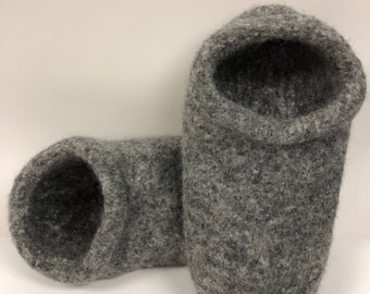 Hand knit felted wool slippers