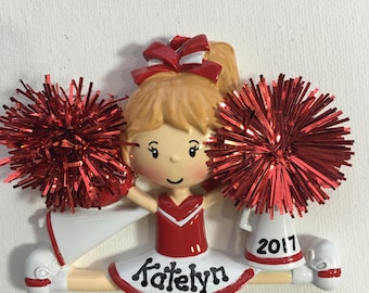 Personalized Red Cheerleader Christmas Ornament- Free Personalization