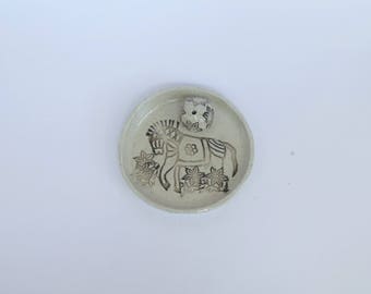 Ceramic Incense Holder - Handmade Stamped Horse Design