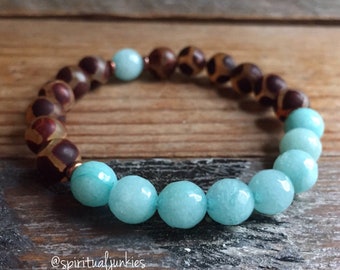 Dzi Agate + Amazonite | Spiritual Junkies | Yoga + Meditation | Stackable Mala Bracelet