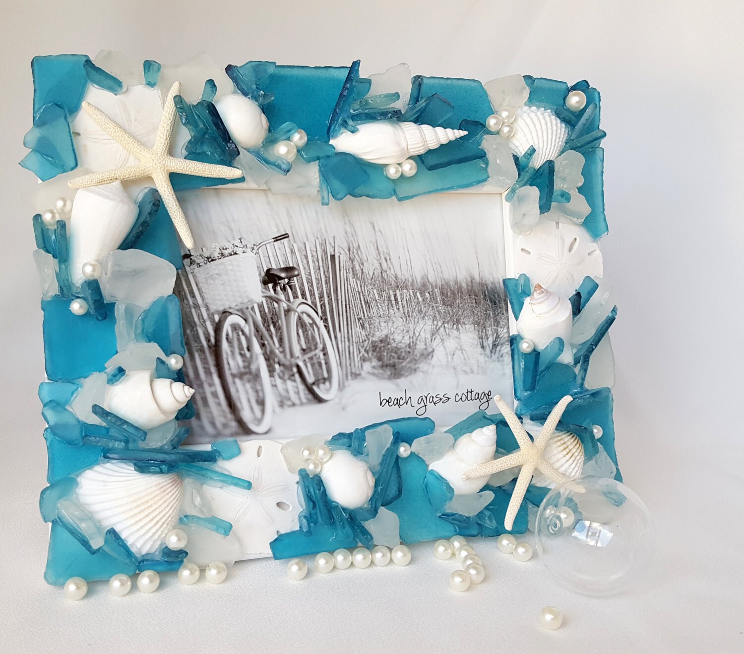 Beach Decor Frame Nautical Decor Sea Glass Frame Beach Glass