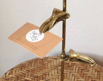 Victorian brass hand photo holder / vintage card holder