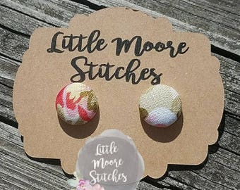 Vintage Rose Fabric Button Earrings