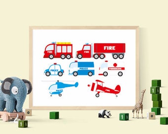 Rescue clipart set, emergency printables, police car clipart, fire truck, police helicopter, fire brigade, fire engine download, ambulance