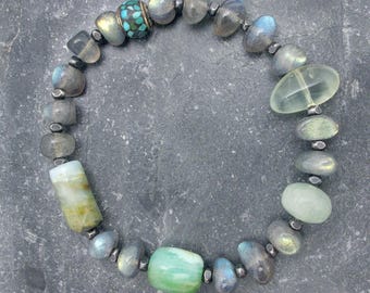 labradorite bracelet, Peruvian opal, gemstone bracelet, turquoise, Hill Tribe silver, boho bracelet, boho jewelry, phrenite,