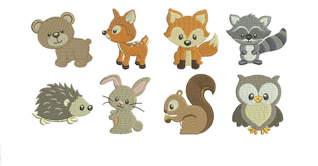 Woodland baby animals embroidery set fill design machine deer Woodland baby animals embroidery set fill design machine deer