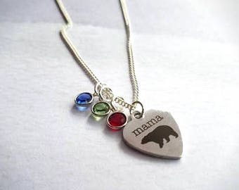 Mama Bear Birthstone Necklace, Mother gift from daughter, gift from son, Personalized necklace for mom gift mom, personalized gift for mom