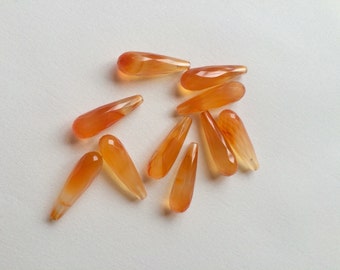 Orange Carnelian Faceted Half Top Drilled Teardrops 7x22 mm One Pair K4334