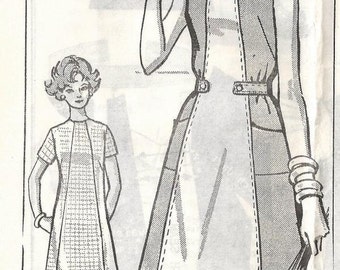 1960s Mondrian Color Block Dress A Line Jewel Neck or Stand Up Collar Sleeve Variations Size 10 Bust 32.5 Women's Vintage Sewing Patterns