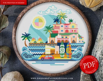 Malibu Cross Stitch Pattern for Instant Download *P361 | Easy Cross Stitch| Counted Cross Stitch|Embroidery Design| City Cross Stitch
