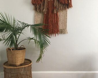 large 1970s geometric fiber art wall hanging