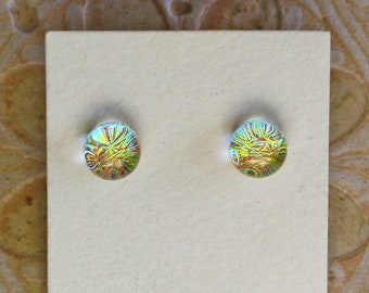 Dichroic Glass Earrings , Golden Green/Red DGE-1395