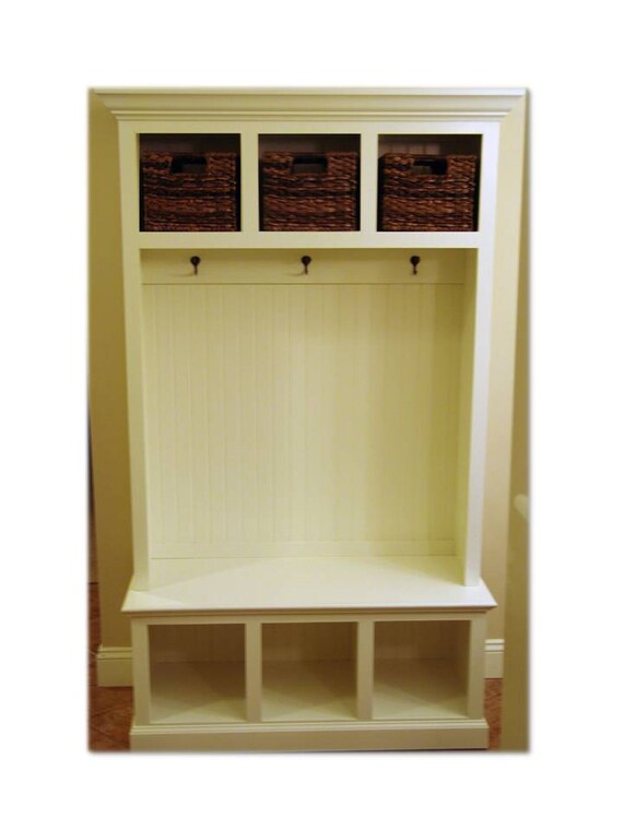 44 Wide Beadboard Hall Tree with Storage Cubbies