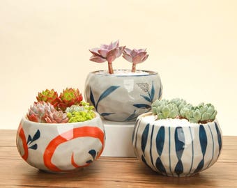 Set of 3 - Japanese Style Ceramic Planter Set for Succulent, Mini Planter, Ceramic Planter, Ceramic Pot, Mini Pot,Home Decor,Gardening Tools