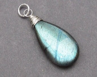 Huge Sterling Silver Wire Wrapped Labradorite Pendant, Silver Charm, Labradorite Jewelry, Labradorite Charm, Necklace Pendant, Stone 246