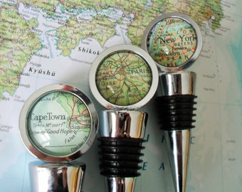 CUSTOM MAP Wine STOPPER / Any Location / Hostess Gift / Housewarming gift / Wedding Favor / Wine Lover Gift / Travel Souvenir / bottle stop