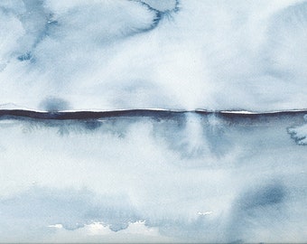 In View, Original Abstract Waterscape Painting, Watercolour, Indigo Blue