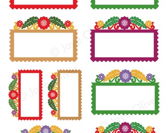 Digital Frame papel picado labels for bottles, gift tags, scrapbooking. Victorian Autumn colors