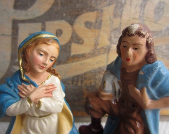 Vintage Nativity Creche Mary Piper Sheperd Cow Figures