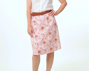 PINK FLORAL SKIRT - Summer Skirt - A line Skirt - Knee Length Skirt - Romantic Clothing