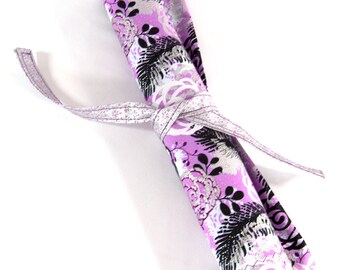 Roll Up Travel Dry Erase Board, Large Purple, Black, White & Silver Blooms