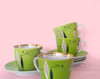 Olive coffee set, 4 cups and saucers