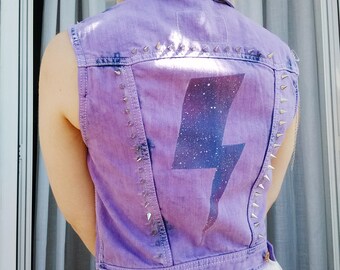 Custom vest, purple denim, chaleco, vest, punk, alternative, pastelpunk, grunge
