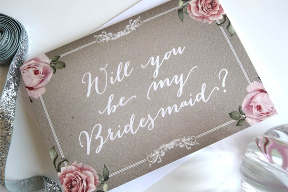 Will you be my bridesmaid card (floral grey)