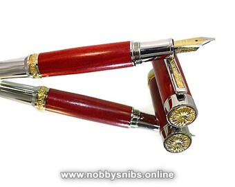 Handmade Wooden Fountain Pen in Brazilian Redheart Wood with Rhodium & Gold Titanium fittings. Ideal Wedding Gift for Bridesmaids etc. #17