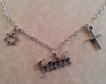 Interfaith Jewish Star, Cross, & Faith Necklace --- Judeo-Christian jewelry