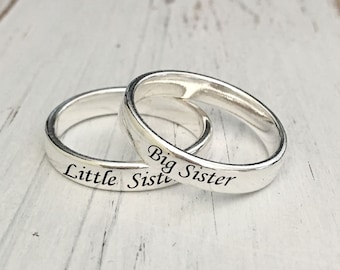 4mm Big Sister Little Sister Sterling Silver Ring Set(sold individually)/Customized Sterling Silver ring/engraving inside sold separately