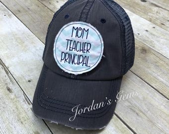 Homeschool Mom Teacher Principal Distressed Embroidered Trucker Hat