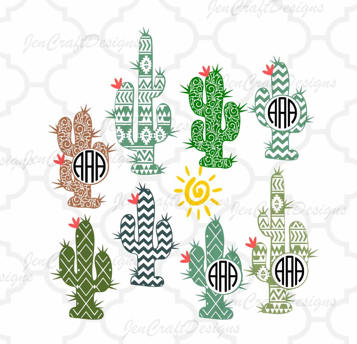 Download Cactus Monogram svg Desert Cacti frame Western Aztec