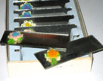 Vintage set of 8 mirror name plates place seatings with flowers