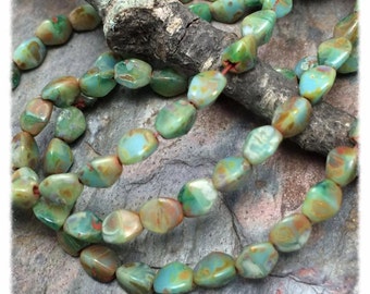 Pinch Beads in Turquoise Picasso Czech Glass