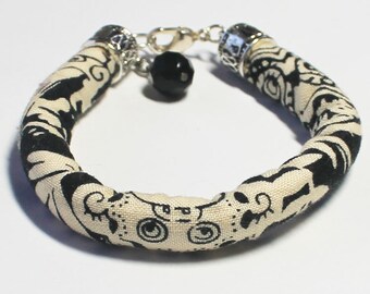 Fabric bracelet - Textile bracelet - Fabric jewelry - Textile jewelry - Black and cream - Tribal bracelet - Tribal jewelry - Handmade in USA