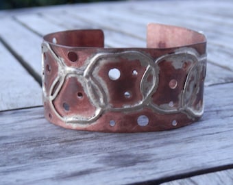 Bracelet Copper and Sterling Silver Cuff, Rigid, Rough, Rustic