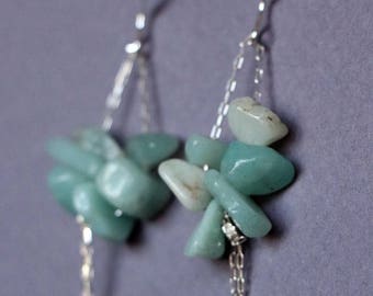 Earrings, Amazonite and Sterling Silver Chain