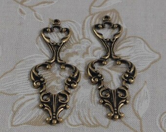 LuxeOrnaments Oxidized Brass Filigree Drop-Pendant (Qty 2) 40x17mm S-5791-B