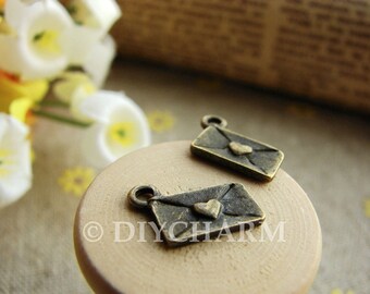Antique Bronze Love Heart Mail Charms 6x12mm - 20Pcs - DC21887