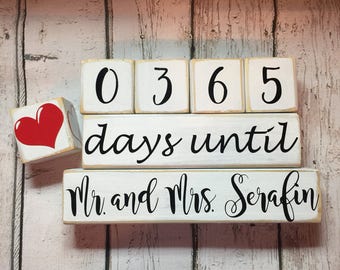 Days Until Wedding Countdown. Countdown to Wedding. Countdown Mr. and Mrs. Personalized with Last Name Countdown Blocks. Distressed Blocks.