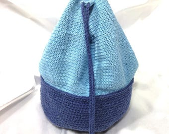Silk and cotton blue bucket bag