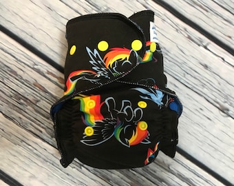 Fitted Cloth Diaper - Stay Dry Liner - Overnight Fitted - Optional Hemp or Bamboo Insert - Rainbow Ponies