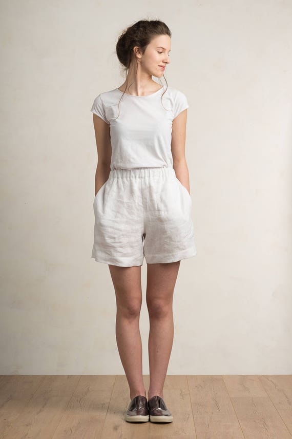 Linen shorts Linen women's clothing White shorts women