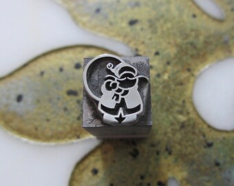 Vintage Letterpress Printers Block Metal Santa Claus With His Pack