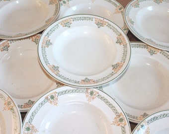 Antique White Ironstone, French Plates, Ironstone Plates, French Ironstone, French Transferware, Green Transferware, Faience,Pottery