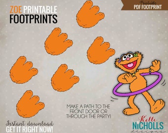 Printable Zoe Footprints, Digital Sesame Street Birthday Party Decorations, Instant Download