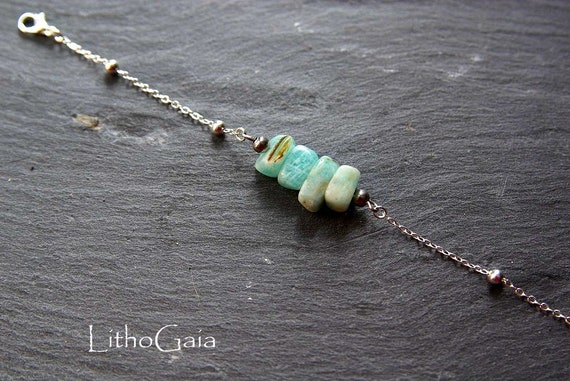 Amazonite Bar Bracelet or Anklet Silver 925, Zodiac Birthstone Gift for Her, Amazonite Minimalist Jewelry, Amazonite Beads Anklet