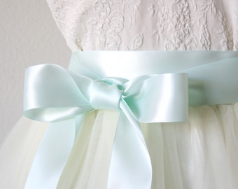 Mint Blue Sash - Robins Egg Blue Sash, Light Blue Sash, Blue Ribbon Belt, Mint Wedding Sash, Bridesmaid Sash, Baby Blue Sash, Ribbon Sash